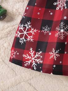 Christmas Girls Ruffle Bow Dress, Snowman Candy Cane Christmas Tree Print Dress - White - View 6