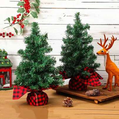 1/2 szt. Miniaturowe choinki ze sztucznej sosny, dekoracja stołu ze stabilną podstawą z juty, do wnętrz, kuchni, jadalni, na święta