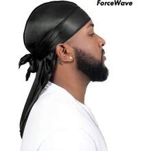 10 piezas de cola larga sedosa Durags para mujeres y hombres, satn Durag 360 ondas, Dorag, 10 colores, Negro, One Size - inicial - Ver 3