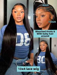 Uveous 26 Inch 13x6 Lace Front Human Hair Wigs 200 Density Pre Plucked Straight HD Lace Wigs Human Hair 5x5 13x4 Straight Lace Frontal Wigs Human Hair Wigs For Women Glueless Wig - Natural Black - Xem 3