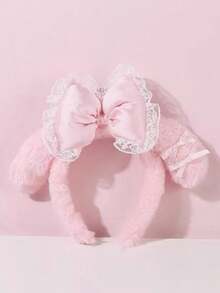 Pink Bow Plush Headband - Cute & Comfortable Hair Accessory For Girls, Suitable For Washing Face And Autumn/Winter Styling - Multicolor - View 9
