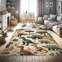 Retro Mid Century Abstract Pattern Rug On Ivory Background, Dark Orange And Reseda Green, 4' X 5' 5", Ideal For Bedroom, Dorm And Living Room - 薑橄欖綠鮭魚 - 查看 2