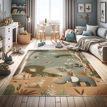 Retro Mid Century Abstract Pattern Rug On Ivory Background, Dark Orange And Reseda Green, 4' X 5' 5", Ideal For Bedroom, Dorm And Living Room - 橄欖綠 紅褐色 本色 - 查看 2