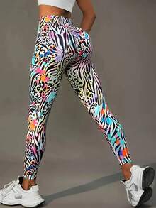 Plus Women's Colorful Leopard Print Bodycon Yoga Workout Leggings,Spring/Summer Plus Size Sports Pants - Multicolor - View 4