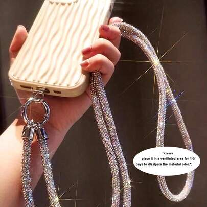 1 pezzo Collana con laccio lungo con doppia fibbia e strass, per donne, minimalista e alla moda, porta telefono anti-smarrimento e anti-caduta (stile casuale del pad incluso)
