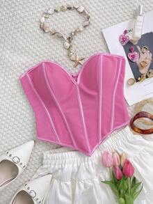 Apperloth A 浪漫胸衣，露背系带连体衣，性感抹胸上衣，适合音乐节 - 玫紅色 - 查看 7