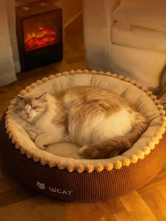 秋冬猫床 - 开放式圆形抱抱床 毛绒猫床和狗床 适合中小型宠物 温暖舒适的秋冬深度睡眠窝 适合所有季节的舒适猫狗床（适合 15 公斤以下的宠物。请根据宠物的体重谨慎购买。）