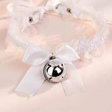 1 Gargantilla de encaje con colgante de campana - Sexy y lindo lazo ajustable para uso diario y celebraciones festivas, sin chapado, accesorio para todas las estaciones - Negro - Ver 4