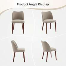 strundghti Modern Dining Chair Set Of 4, Linen Upholstered Kitchen Chair With Sold Wood Legs, Wing Backrest, Wooden Dinner Table, Accent Chair For Dining Room, Living Room - Camel Linen-4pcs - View 8