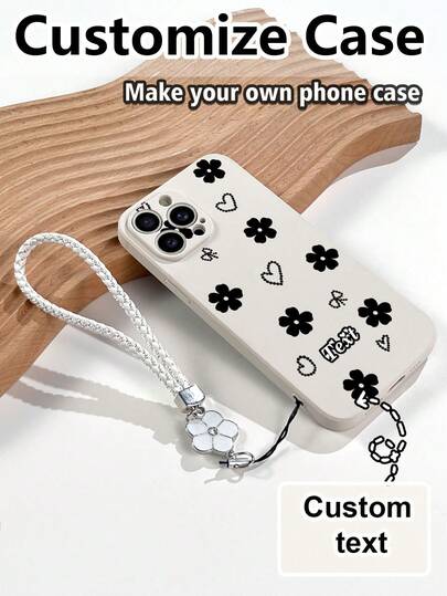 1 Stück anpassbares weißes TPU Handyhülle mit Blume Muster Hintergrund & 1 Stück weißer Blumen Schlüsselband, kompatibel mit Apple/Android/OPPO/Galaxy/Redmi