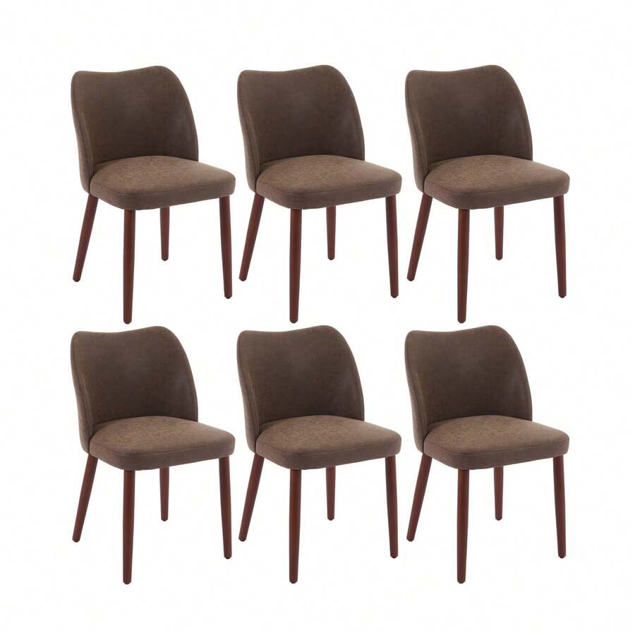 strundghti Modern Dining Chair Set Of 6, Linen Upholstered Kitchen Chair With Sold Wood Legs, Wing Backrest, Wooden Dinner Table, Accent Chair For Dining Room, Living Room - Cà phê PU-6 cái - Xem 1