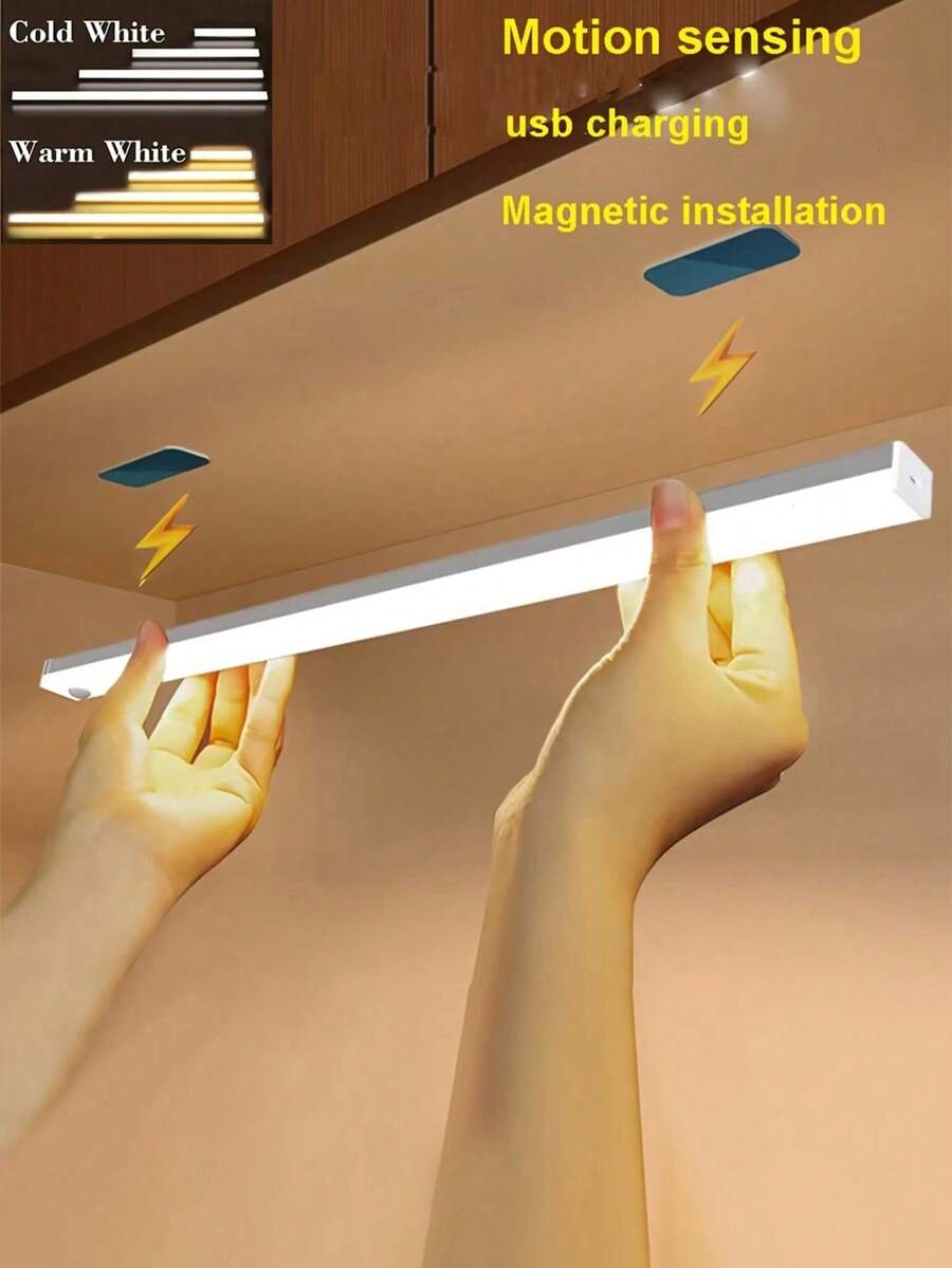 1pc 50cm/10cm/20cm/30cm Motion Sensor USB White/Warm LED Light, Wall Lamp, Suitable For Cabinet Lighting, Wardrobe And Hallway; Wireless Motion Sensor LED Light Strip, Suitable For Under Cabinet Lighting; Rechargeable Magnetic Night Light
