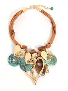 Collier bohème avec éléments mixtes, design exagéré de ras-de-cou pour les fêtes et les vacances - Multicolore - Voir 3