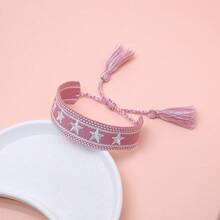 1pc Handmade Embroidered Pentagram Bracelet - Baby Pink - View 5