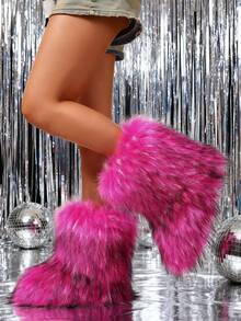 New Winter Warm Plush Faux Fur Snow Boots For Women - Dark Grey & Brown & Black Ankle Booties With Soft Lining, Cozy Slip-On Design For Cold Weather Outdoor & Indoor Wear Unisex Short Ankle Faux Raccoon Fur Snow Boots - Solid Classic Color, Super Smooth Fur Touches The Ground, Perfect For Christmas & Halloween, Y2K Style! Y2K Fashion Men's & Women's Snow Boots - Faux Raccoon Fur, Silky Smooth Floor-Reaching Fur, Solid Classic Shade, Ideal For Christmas & Halloween! Short Ankle Unisex Snow Boots With Faux Raccoon Fur - Solid Classic Color, Ultra-Smooth Fur Hits The Ground, Must-Have For Christmas & Halloween, Edgy Y2K Vibe! Christmas & Halloween Essential Faux Raccoon Fur Snow Boots (Unisex) - Solid Classic Hue, Smooth Fur Touches The Floor, Stylish Y2K Look! Y2K Short Ankle Snow Boots For Men & Women - Faux Raccoon Fur, Super Smooth Floor-Length Fur, Solid Classic Color, Great For Christmas & Halloween Celebrations! - 玫紅色 - 查看 2