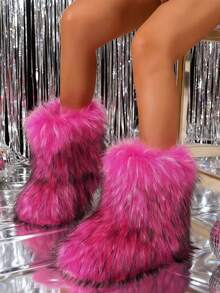 New Winter Warm Plush Faux Fur Snow Boots For Women - Dark Grey & Brown & Black Ankle Booties With Soft Lining, Cozy Slip-On Design For Cold Weather Outdoor & Indoor Wear Unisex Short Ankle Faux Raccoon Fur Snow Boots - Solid Classic Color, Super Smooth Fur Touches The Ground, Perfect For Christmas & Halloween, Y2K Style! Y2K Fashion Men's & Women's Snow Boots - Faux Raccoon Fur, Silky Smooth Floor-Reaching Fur, Solid Classic Shade, Ideal For Christmas & Halloween! Short Ankle Unisex Snow Boots With Faux Raccoon Fur - Solid Classic Color, Ultra-Smooth Fur Hits The Ground, Must-Have For Christmas & Halloween, Edgy Y2K Vibe! Christmas & Halloween Essential Faux Raccoon Fur Snow Boots (Unisex) - Solid Classic Hue, Smooth Fur Touches The Floor, Stylish Y2K Look! Y2K Short Ankle Snow Boots For Men & Women - Faux Raccoon Fur, Super Smooth Floor-Length Fur, Solid Classic Color, Great For Christmas & Halloween Celebrations! - 玫紅色 - 查看 1