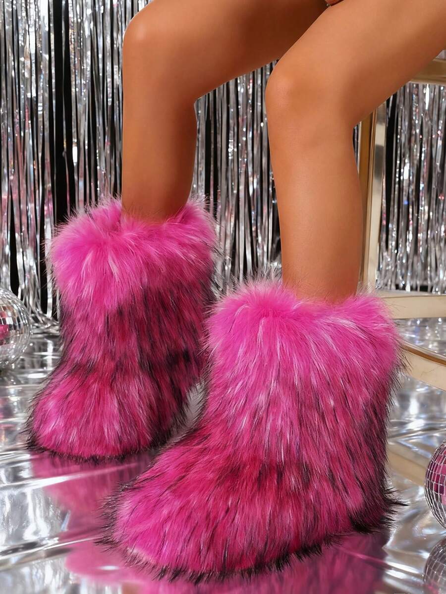 New Winter Warm Plush Faux Fur Snow Boots For Women - Dark Grey & Brown & Black Ankle Booties With Soft Lining, Cozy Slip-On Design For Cold Weather Outdoor & Indoor Wear Unisex Short Ankle Faux Raccoon Fur Snow Boots - Solid Classic Color, Super Smooth Fur Touches The Ground, Perfect For Christmas & Halloween, Y2K Style! Y2K Fashion Men's & Women's Snow Boots - Faux Raccoon Fur, Silky Smooth Floor-Reaching Fur, Solid Classic Shade, Ideal For Christmas & Halloween! Short Ankle Unisex Snow Boots With Faux Raccoon Fur - Solid Classic Color, Ultra-Smooth Fur Hits The Ground, Must-Have For Christmas & Halloween, Edgy Y2K Vibe! Christmas & Halloween Essential Faux Raccoon Fur Snow Boots (Unisex) - Solid Classic Hue, Smooth Fur Touches The Floor, Stylish Y2K Look! Y2K Short Ankle Snow Boots For Men & Women - Faux Raccoon Fur, Super Smooth Floor-Length Fur, Solid Classic Color, Great For Christmas & Halloween Celebrations! - 玫紅色 - 查看 1