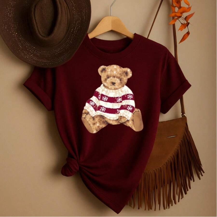 WOMEN'S T-SHIRT, COTTON COMFORT, SHORT SLEEVE, PLUS SIZE T-SHIRT - Maroon - View 1
