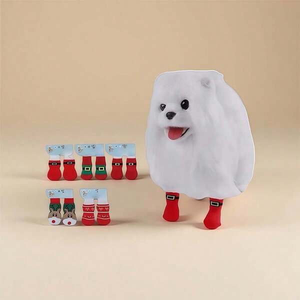 3 Pairs Random Christmas Dog Socks, Anti-Scratch, Anti-Dirty, Non-Slip Pet Foot Covers, Warm Pet Supplies