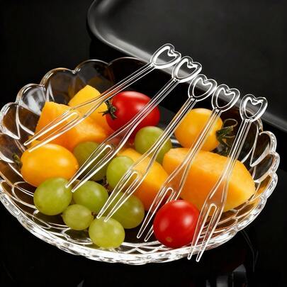 500pcs Heart-Shaped Disposable Dessert & Fruit Forks, Cute Design To Add Fun And Decoration For Fruit Displays, Suitable For Parties, Events, Weddings And More To Enhance The Overall Atmosphere