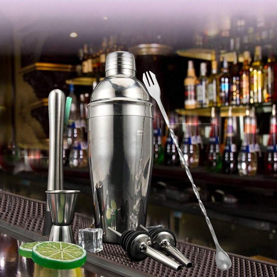 鸡尾酒调酒器套装，专业马提尼调酒器，饮料搅拌器，厚不锈钢鸡尾酒调酒器，大型 750 毫升酒吧鸡尾酒调酒器，饮料搅拌器，包括配件工具 15/30 毫升量酒器、搅拌勺，适用于酒吧调酒/家庭调酒，送给丈夫的礼物，送给调酒师的礼物，乔迁礼物，圣诞礼物，父亲节礼物 - 彩色 - 查看 1