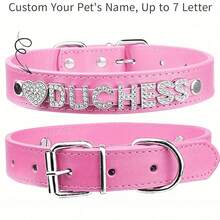定制 PU 皮革狗项圈带钻石心形 ID 标签 - 时尚宠物配饰，适合中小型犬装饰时尚、时尚、多彩、复古、可爱、简约、可爱定制、独特、定制、个性化宠物，适合周年纪念、生日 - 粉紅色 - 查看 11