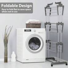 Tendedero Plegable para Ropa Vertical de 4 Niveles, Tendedero para Ropa con alas Laterales y Ruedas, Soporte para tendedero Plegable porttil, Adecuado para Uso en Interiores y al Aire Libre - gris - Ver 6