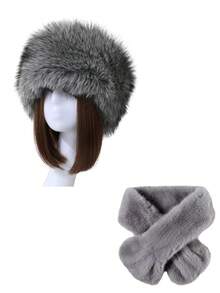 女士四合一套装：毛绒渔夫帽、臂套、腕带 - 纯色，保暖防风，适合冬季户外活动，休闲、优雅、复古街头风冬季配饰，冬季穿搭，情人节礼物