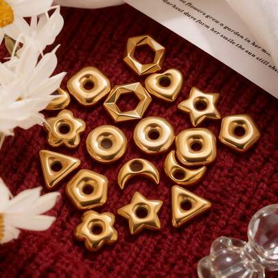 1/5 件 304 不锈钢 18K 镀金月亮花心星大孔六角多面隔珠适用于珠宝制作，女士不锈钢珠宝珠饰工艺，耳环，项链，DIY 珠宝配饰，珠饰工艺