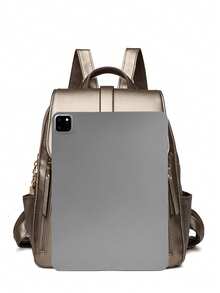 Mochila de cuero suave de lujo 2025, bolso de diseñador de moda de cuero PU suave, bolso de viaje de gran capacidad para mujeres - Dorado - Ver 7