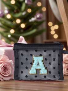 Mini Portable Mesh Medicine Bag, First Aid Kit With Blue Towel Embroidered Letters A-Z, Medical First Aid Kit, Outdoor Household Medicine Pill Storage Bag, Travel Storage Bag, Makeup Bag, Cosmetic Bag, Vacation Storage Bag, Skincare Bag, Lip Oil Storage Bag, Mother's Day Gift, Birthday Gift, Bathroom Storage, Student Dormitory Wash Bag, Gifts For Wives, Family, And Friends, Make Up Organizer - Multicolor - View 6