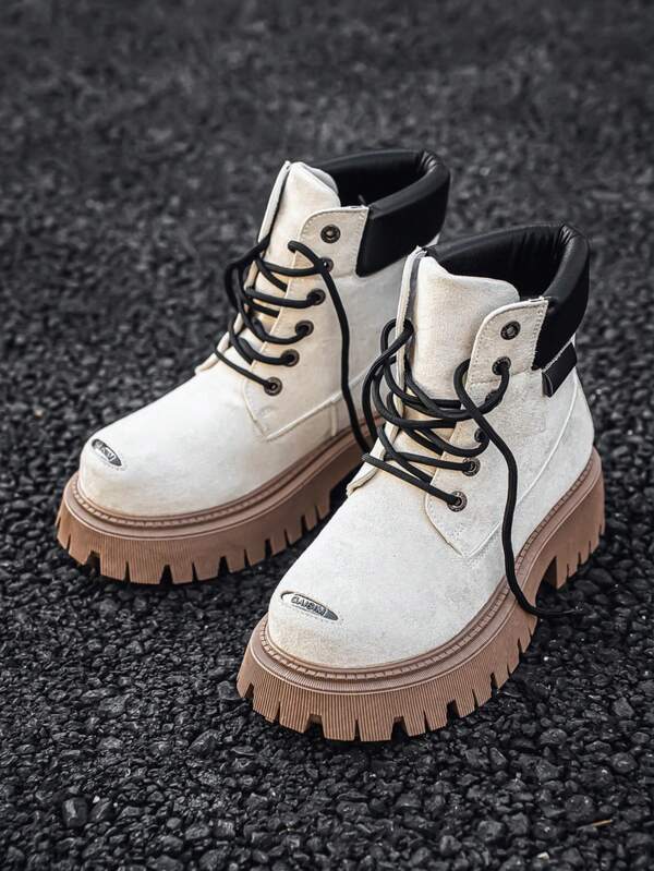 American Thick Sole Boots, Men's British Style Retro American Motorcycle Boots, Outdoor Yellow Boots