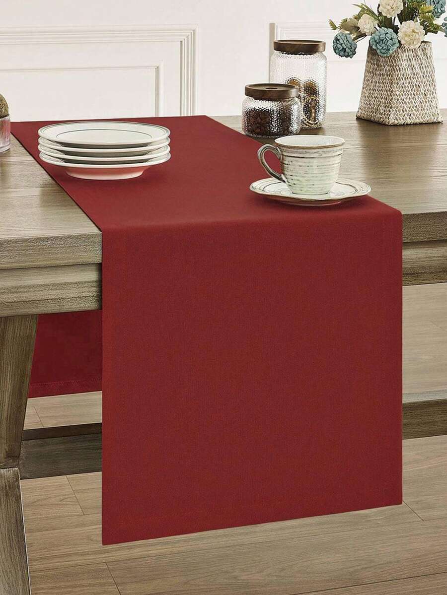 1pc Waterproof & Dirt-Resistant Thick Faux Linen Style Table Runner, Coarse Linen Farmhouse Boho Tear-Resistant Durable Table Runner Cloth, Suitable For Restaurant Decor, Kitchen Decor, Party, Banquet, Birthday, Baby Shower, Wedding, Picnic, Outdoor Gathering And Patio Setting - Burgundy - View 1