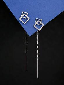 Nooxian 2 piezas de pendientes de aro con incrustaciones micro de circonita geométrica cuadrada brillante y borla para mujeres