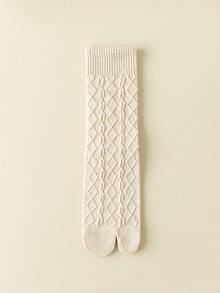 1/3/6 Pairs Women Solid Color Two-Toe Socks, Autumn/Winter Merino Mid-Calf Socks, Women Diamond Grid Toe Socks - Multicolor - View 10