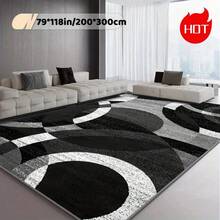 Black Grey Machine Washable Modern Abstract Geometric 1pc Area Rug - Non-Slip Backing, Polyester, For Living Room, Garden, Outdoor Use - Christmas Decorative Carpet - Multicolor - View 2