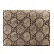 Gucci Dreifarbiges Kirschblüten-Dekorations-Monogramm-Logo Bi-Fold Segeltuch Patchwork Leder Kartenetui Geldbörse Damen Ebenholz / Rot, 476050-K9GXT-8694