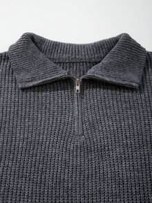 Áo thun dài tay dệt kim cổ tròn họa tiết tối giản, khóa kéo, kiểu dáng rộng rãi, thoải mái, hàng mới về mùa Thu/Đông của ANDREILEE, dành cho cả nam và nữ. - Xám - Xem 5