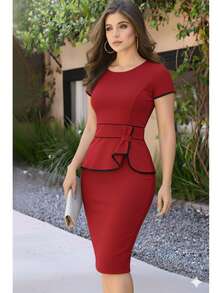 Red White Midi Dress With Bow And Bow, Wholesale Promotion - 紅色 - 查看 1
