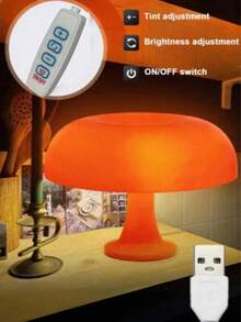 1pc LED Mushroom Desk Lamp, Romantic Atmosphere Decor With Bright Light, Smooth Plastic Design, Suitable For Bedroom, Living Room, Bedside, Hotel, Party, Valentine's Day, Halloween, Christmas, Thanksgiving, Can Be Used As Holiday/Housewarming Gift (White/Orange)