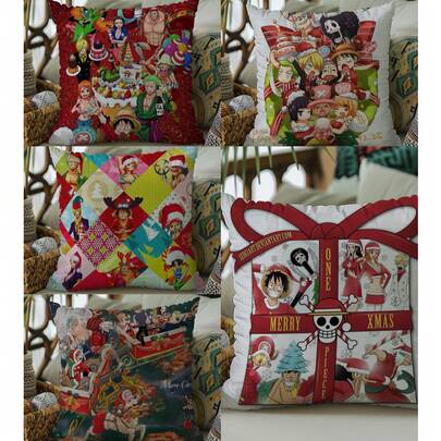 Fronha de anime e mangá de uma peça - logotipo icônico de uma peça e design de chapéu de pirata, fronha decorativa de Natal - fronha macia para cama, sofá e decoração de quarto - lavável à máquina com fecho de zíper, enchimento de travesseiro não incluído