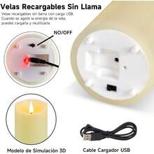 Autbye Veladora Electrica Sin Llama Vela Artificial con Bateria Recargable y Control Remoto Velas Led Grandes de Cera Real Velas Electricas Parpadeantes para Hogar Festivales Decoracion - Multicolor - Ver 4