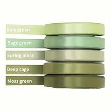 5 件混色 3/8 英寸宽优质双面缎带，适用于婚礼礼品包装、新娘送礼会装饰、花束 DIY 工艺品，5 种颜色 x 10 码 - 綠色 - 查看 2