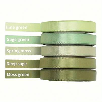 5 st. blandade färger 3/8 tum breda premium dubbelsidiga satinband, lämpliga för bröllopspresentinslagning, brudgubbsdekorationer, bukett DIY-pyssel, 5 färger x 10 yards