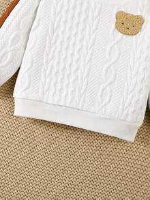 2pcs Baby Boy 0-3 Years Embossed Contrast Bear Print Long Sleeve Top And Pants Set - White - View 6