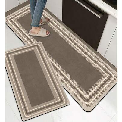 1 件软橡胶厨房垫，3.5 毫米厚厨房地毯，款式咖啡色厨房吸水垫大地毯，可自行裁剪以适合厨房尺寸，表面织物材质，中间海绵层，底部橡胶层，适用于厨房地毯、厨房装饰、婚礼装饰、家居装饰、浴室垫、入口垫、洗衣房垫、走廊地毯、客厅垫等。