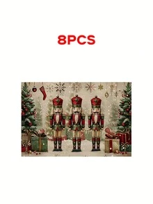 1/4/6/8/12 piezas, Manteles individuales de Soldado Cascanueces de Navidad - 12.6x16.54 pulgadas para comidas navideñas, lavar a mano solamente, manteles rectangulares tejidos de lino con diseño de árbol de Navidad y Cascanueces para decoración del hogar, cocina y fiestas