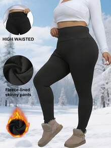 1 pezzo Leggings caldi e spessi per taglie forti, pantaloni termici di base per lo sport da donna in autunno/inverno, pantaloni da yoga con vita alta e fodera termica, collant per ciclismo, corsa, fitness e sci all'aperto - nero - Visualizzare 5