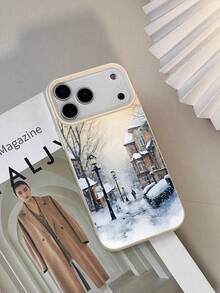 1pc Winter Snowflake & Snowhouse Pattern Waterproof Anti-Fall Anti-Slip Soft Textured Phone Case, Compatible With Apple, Phones