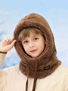 北极羽绒防风保暖骑行抓绒围脖围巾帽一体式帽套（8-12岁）